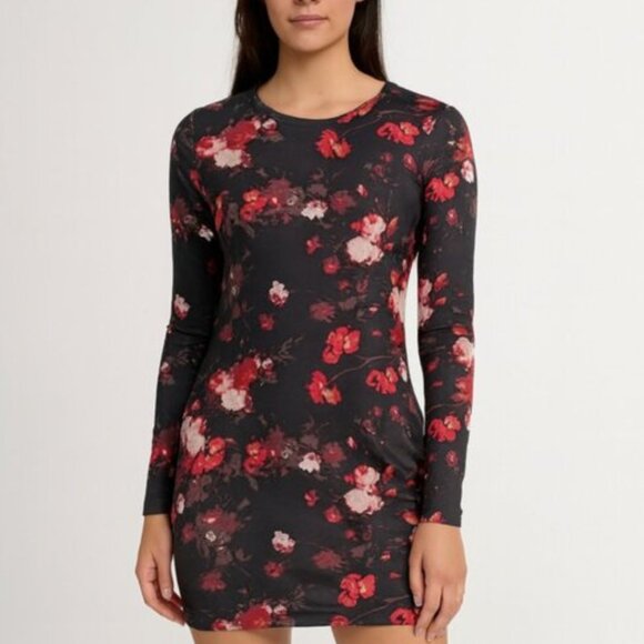 Wilfred Dresses & Skirts - Wilfred Aritzia Black Red Floral Long Sleeve Mini Dress Polyester, Women Sz XS